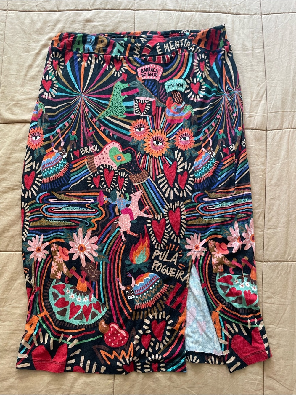 FARM Rio Black Multicolor Graphic Midi Skirt